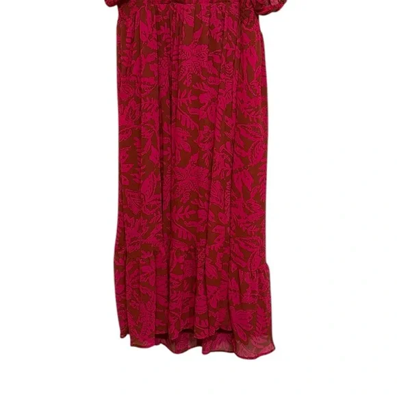 Torrid Dress Woman’s Size 1X Brown Pink Floral Smocked A-Line Midi Length - Picture 10 of 13